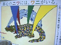 JR海老江駅改札前のワニの広告