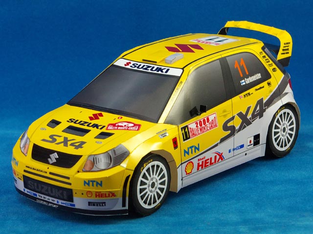 Maqueta 3D imprimible y recortable del coche Suzuki SX4 WRC. Manualidades a Raudales.